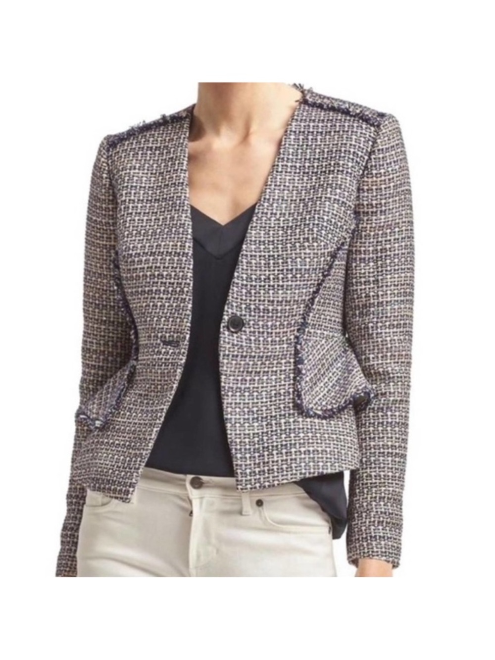 $188 NWT Banana Republic Tweed Peplum Blazer blue/metallic multi